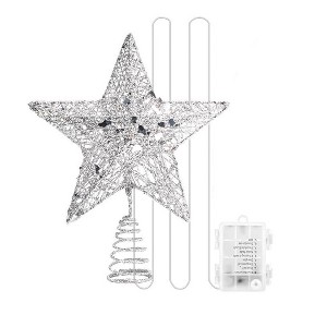 Aoibox Christmas Tree Topper Star 40 LED Remote Control Warm Lights 8 Lighting Modes Timer Indoor Home Decor 10 Inch 1 Piece - 1 of 4