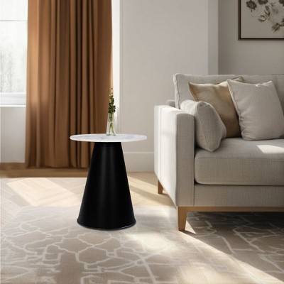 Royal Hampton, Riko Side End Table, Marble 18 Inch Round Top, Modern Pedestal Base