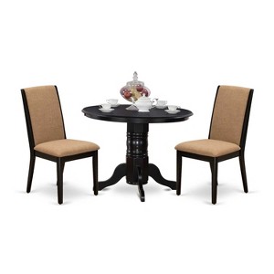 3-Piece Black Finish Solid Wood Top - Round Dining Room Set - Seats 4 - 1 of 4