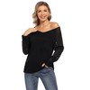 WhizMax Women's V-Neck Patchwork Sheer Mesh Long Sleeve Top - 3 of 4