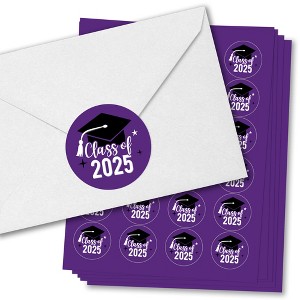 Big Dot of Happiness Class of 2025 Purple Grad Party Envelope Seal Stickers, Round Circle Stickers to Seal Cards, Graduation Envelope Seals, 120 Count - 1 of 4