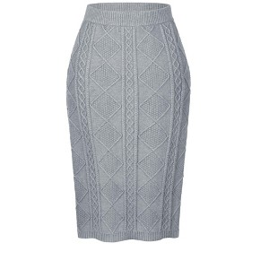 INSPIRE CHIC Women's Ribbed Elastic High Waist Stretchy Pencil Casual Sweater Midi Skirt - 1 of 4
