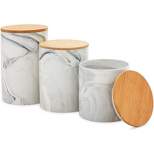 Farmlyn Creek 3 Piece Small Marble Ceramic Kitchen Canister Sets for Seasoning & Snacks with Bamboo Lids, White, 3 Sizes
