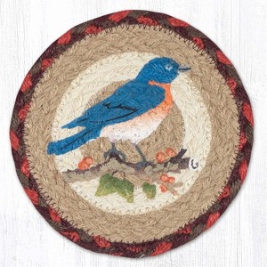 Earth Rugs Bluebird Round Coaster – 7"x7" Braided Jute Accent with Spring Bird & Floral Design - 1 of 3