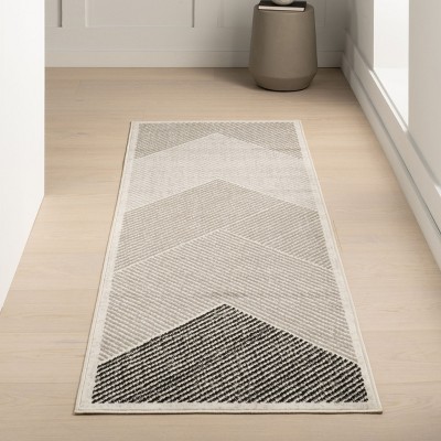 Gray and Ivory Striped Synthetic Area Rug, 3' x 8'