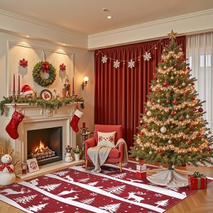 Christmas Area Rugs, Christmas Rugs with Xmas Tree Reindeer Snowflake for Holiday Decor,Low Pile Washable Rug for Dining Room, Bedroom - 1 of 4