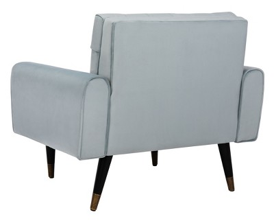 Slate Blue Velvet Tufted Accent Chair with Vintage Black Legs