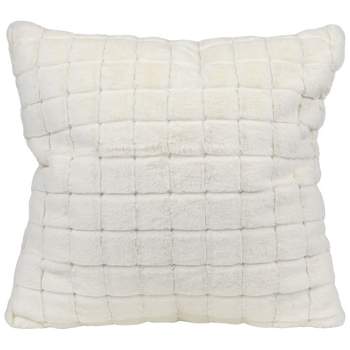 Northlight 18" White Plaid Tufted Plush Square Throw Pillow