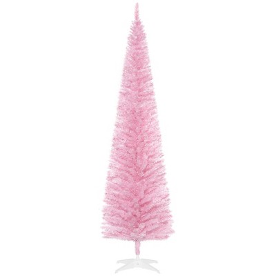HOMCOM 7 FT Unlit Artificial Christmas Tree Slim Noble Fir with Realistic Branches and 499 Tips, Pink