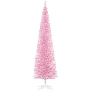 HOMCOM 7 FT Unlit Artificial Christmas Tree Slim Noble Fir with Realistic Branches and 499 Tips, Pink - 1 of 4