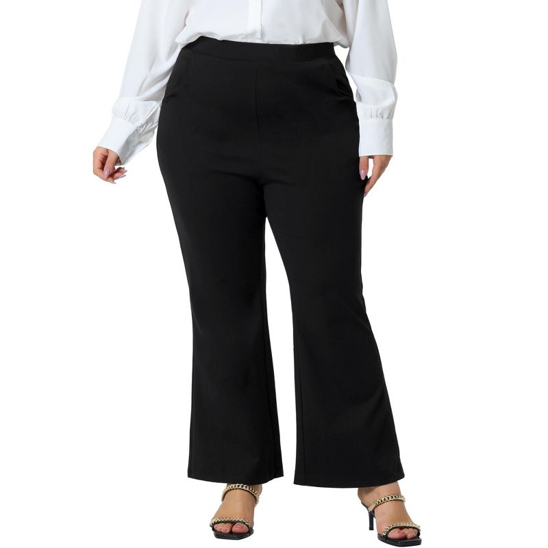 Agnes Orinda Women's Plus Size Bell Bottom Flare Leg Stretchy High Waist with Pockets Long Pants, 2 of 6