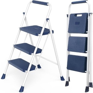 NAYSAYE Portable 3 Layer Step Ladder with Safety Buckle Wide Anti Slip Pedals and Stable Steel Frame, Gray, 21.06"*3"*46.65" - 1 of 4