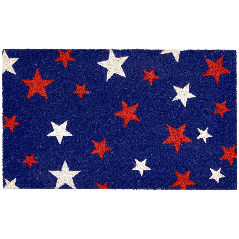 Northlight Blue Coir Red and White Stars Americana Outdoor Doormat 18" x 30", 1 of 6