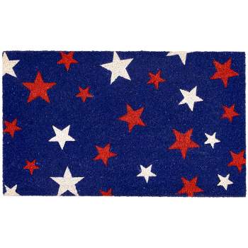 Northlight Blue Coir Red and White Stars Americana Outdoor Doormat 18" x 30"