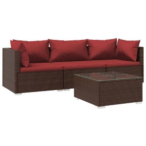 vidaXL Brown Patio Furniture - Red Cushion - 3 Seats with Table - 1 of 4