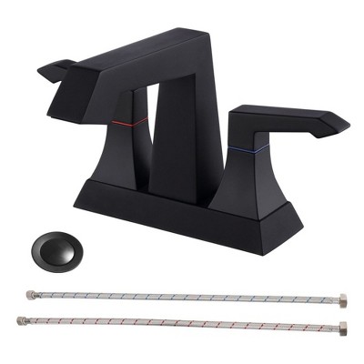 2-Handle Heavy Duty Bathroom Faucet with Drain and Supply Kits, Modern Style Lavatory Deck Mounted Faucet
