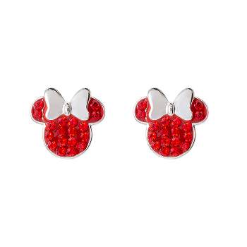 Disney Womens Minnie Mouse Sterling Silver Pave Crystal Birthstone Stud Earrings - July