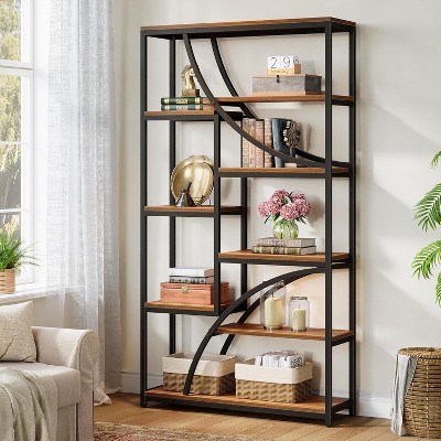 Lantine 70.87'' Tall Bookshelf, 9-Tier Industrial Etagere Bookcase, Freestanding Display Shelf for Living Room, Brown & Black