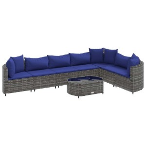 vidaXL Patio Sofa Set with Cushions Lounge Setting Outdoor Furniture Poly Rattan - Gray and Blue 7-Piece - 1 of 4