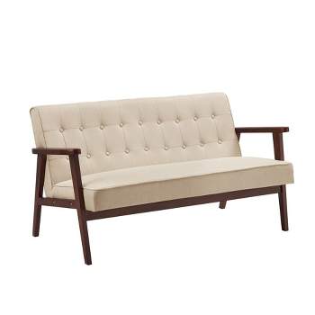 SONGMICS Loveseat Sofa 2 Seater Cushioned Couch for Small Spaces Mid-Century Modern Wide Solid Wood Armrests