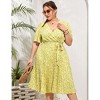 Plus Size Women's Pleated Midi Dress with Belt Flowy Casual Elegant Knee Length Dress for Work Summer - 4 of 4