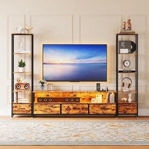 TV Stand for 70" TVs with 2 Five-Tier Bookshelves, Entertainment Center with 5 Drawers, LED Lights & Power Outlets - 1 of 4