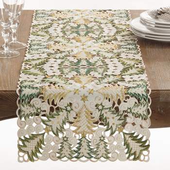 Saro Lifestyle Dining Table Runner With Christmas Tree Cutwork