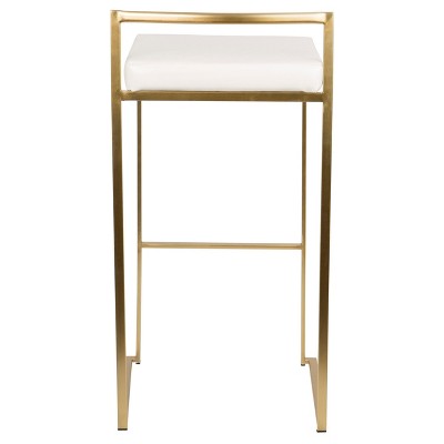 Elegant Gold and White Leather Barstool Duo