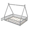 CAVINAS Full Size Wood Montessori Bed with Safety Guardrails,Modern Tent-Shaped Floor Bed with Slats Bed and Door,Toddler Bed for Bedroom - 4 of 4