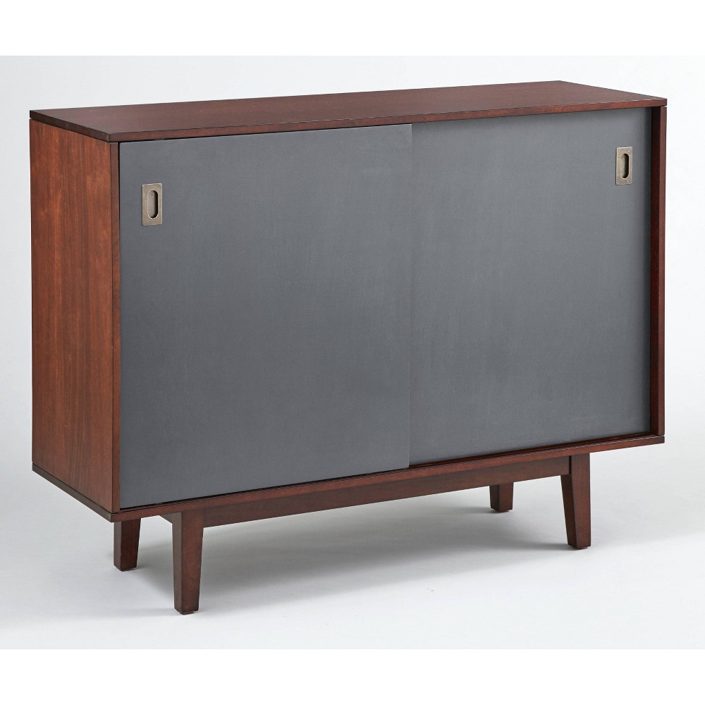 Menlo Console Table with Reversible Sliding Doors Walnut/Charcoal Gray - angelo:HOME: Mid-Century Entryway, Front Door Table with Storage
