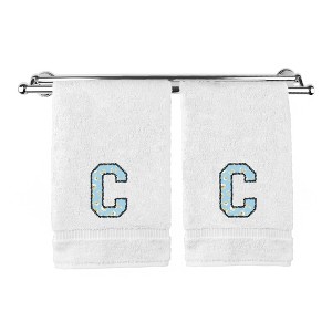 BC BARE COTTON Monogrammed Hand Towels, Personalized Gift, Set of 2 - Embroidered Writing with Light Blue - 1 of 4