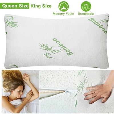 Queen Size White Bamboo Memory Foam Pillow with Washable Cover