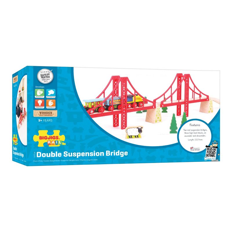 Bigjigs Rail Double Suspension Bridge Wooden Railway Train Set Accessory, 3 of 12
