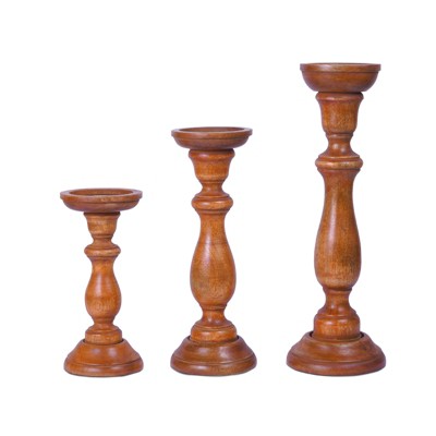 Mela Artisans Tuli Handcrafted Candleholder in Medium Polish, Set of 3