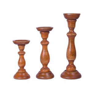Mela Artisans Tuli Handcrafted Candleholder in Medium Polish, Set of 3 - 1 of 4