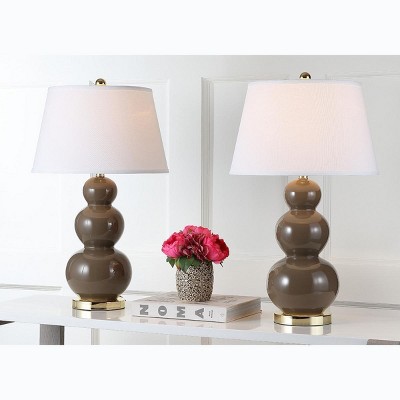 Pamela 28-Inch Taupe Ceramic Triple Gourd Table Lamp Set
