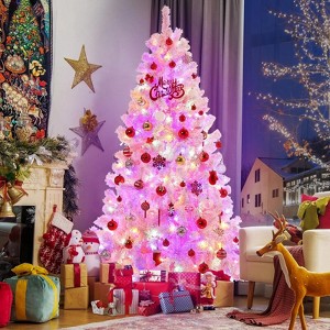 6Ft Pre-Lit Pink Artificial Christmas Tree, with 751 Branch Tips 250 & Multi Color Led Lights, Holiday Decoration for Home, Office, Party - 1 of 4