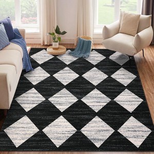 8x10ft Black Washable Geometric Checkered Rug - Non-Slip Stain Resistant Soft Rug, & Pet-Friendly Carpet for Living Room Bedroom Classroom Office - 1 of 4