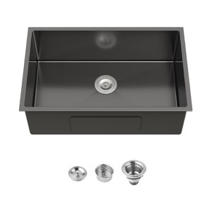 Cobbe Black 30" Undermount Workstation Kitchen Sink, Stainless Steel Modern Single Bowl Kitchen Sink - 1 of 4