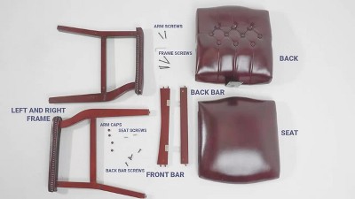 Classic Traditional Button Tufted Black Vinyl Guest Chair with Mahogany Wood Frame