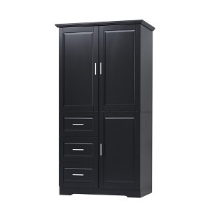 VYNXARIA Tall and Wide Storage Cabinet with Adjustable Shelves and Three Drawers - Black - 1 of 4