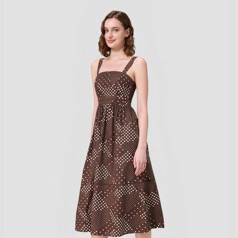 Женские платья A New Day Women's Poplin Fit and Flare Midi A-Line Dress - A New Day™ Brown Polka Dots XL