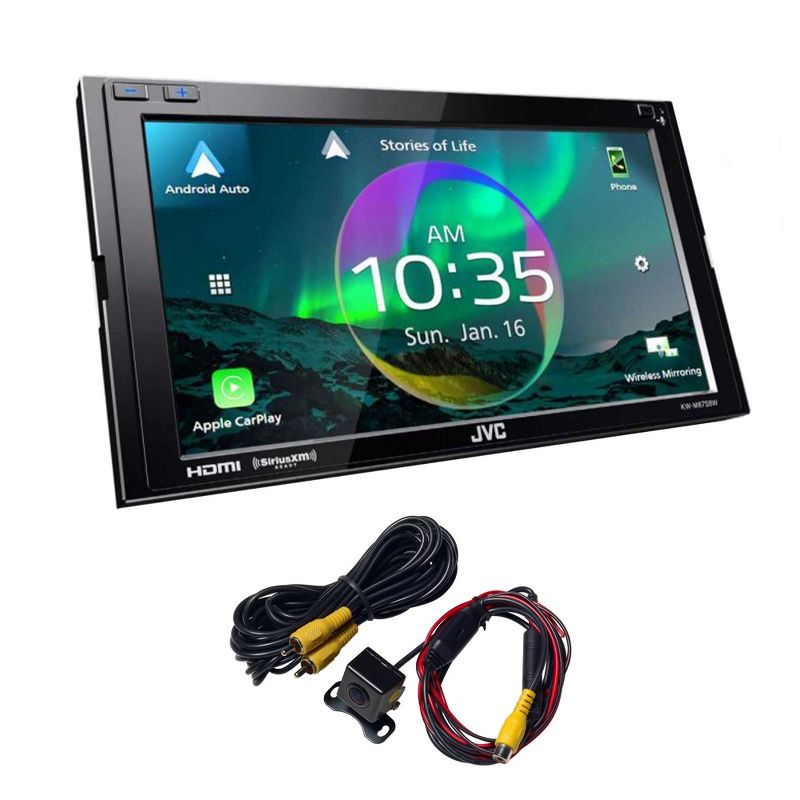 JVC KW-M875BW CarPlay Android Auto BT High Res Audio + Audiovox ACA801 Camera, 1 of 5