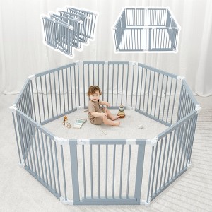 Baby Playpen & Baby Gate for Toddler and Babies, Foldable Wooden Large Shape Playpen with Locking Gate by Comfy Cubs - 1 of 4