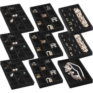 Set of 9 Stackable Velvet Jewelry Trays, Drawer Organizer Inserts for Stud Earrings, Rings & Necklaces, Grey - 1 of 4