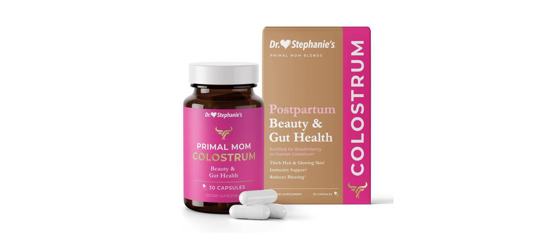 Dr. Stephanie’s Primal Moms Purified Colostrum Supplements for Gut, Skin, Hair and Immune Support - 30ct