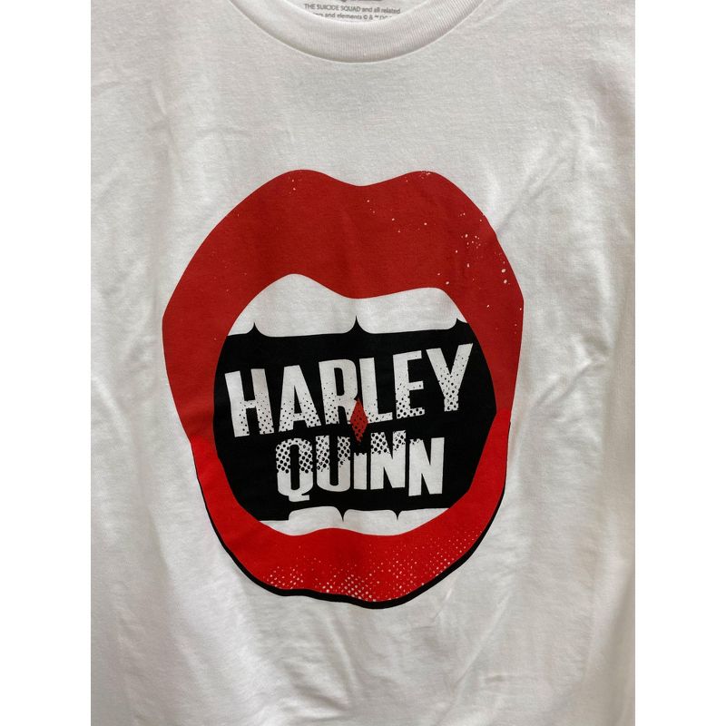 DC Comic Villain Harley Quinn Lips Juniors White Crop Top Graphic Tee, 2 of 3