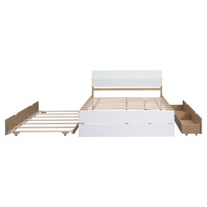 GDFStudio Julie Modern Solid Wood Full Size Platform Bed with Twin Size Trundle,  2 Drawers and Headboard - 1 of 4