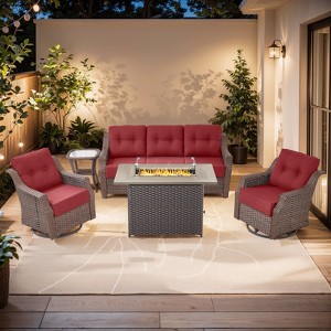 Gymojoy Outdoor Sofa Swivel Chairs with Fire Pit Table Patio Funiture Set - 1 of 4