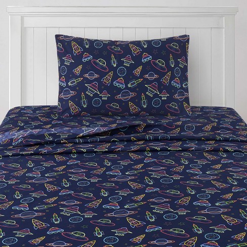 Neon Space Ships Microfiber Kids' Sheet Set By Sweet Home Collection® - image 1 of 4